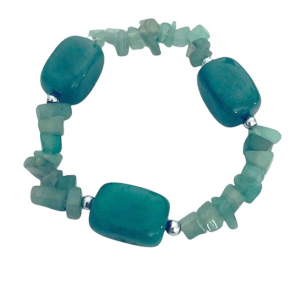 Vintage Green Aventurine Genuine Stone Stretch Bracelet - Picture 5 of 5